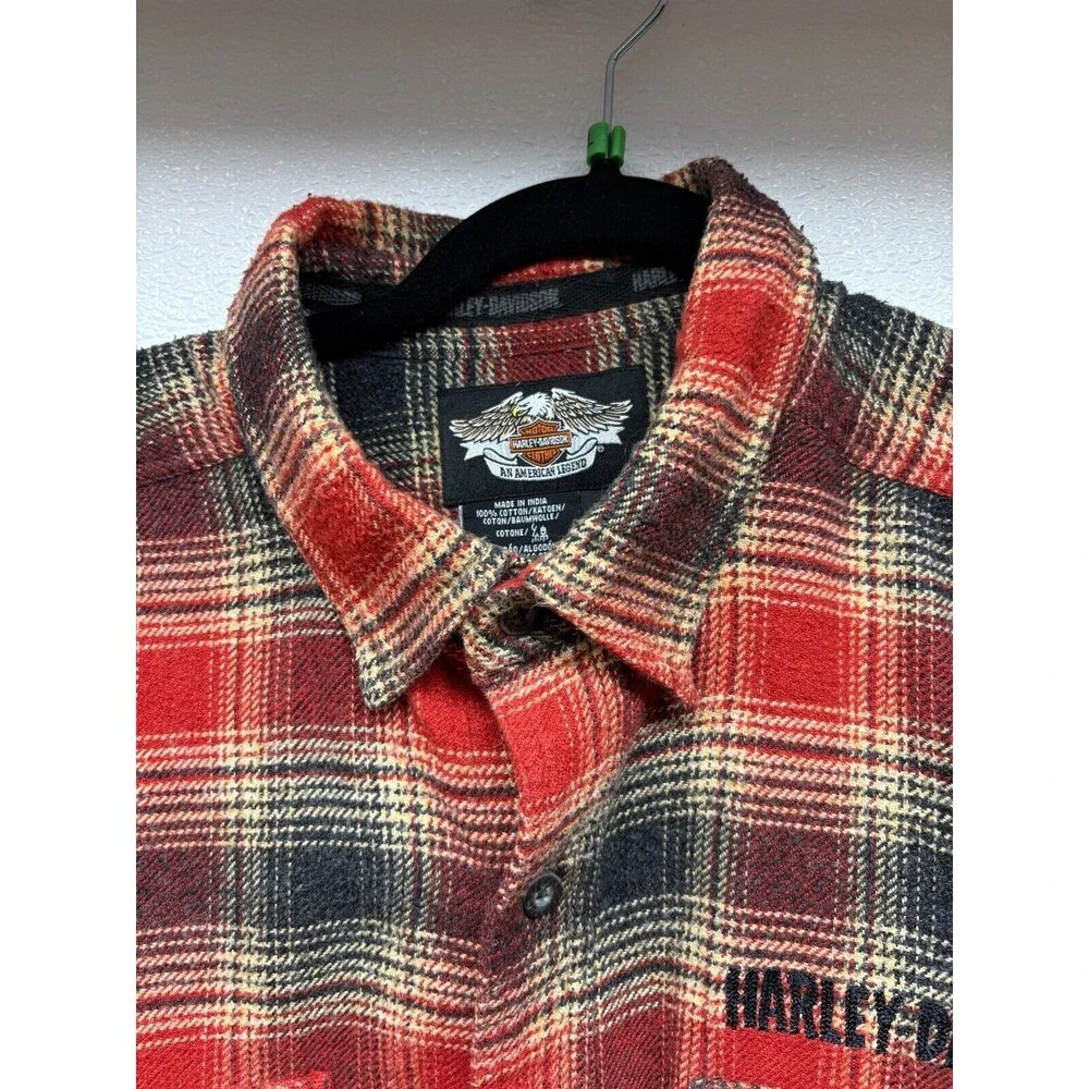 Harley Davidson Mens Long Sleeve Plaid Shirt Button Down Size: L 100% Cotton